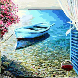 Boat In Blue Water and Wine | Diamond Painting