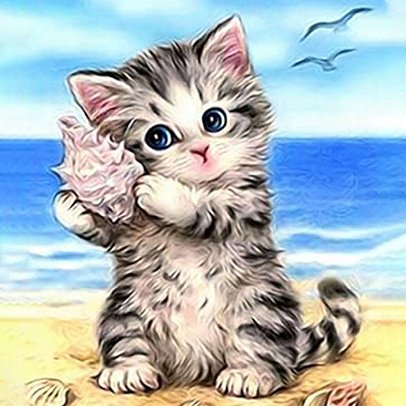 Kitten With Shell | Diamond Painting