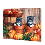 Load image into Gallery viewer, Two Kittens With Pumpkin | Diamond Painting
